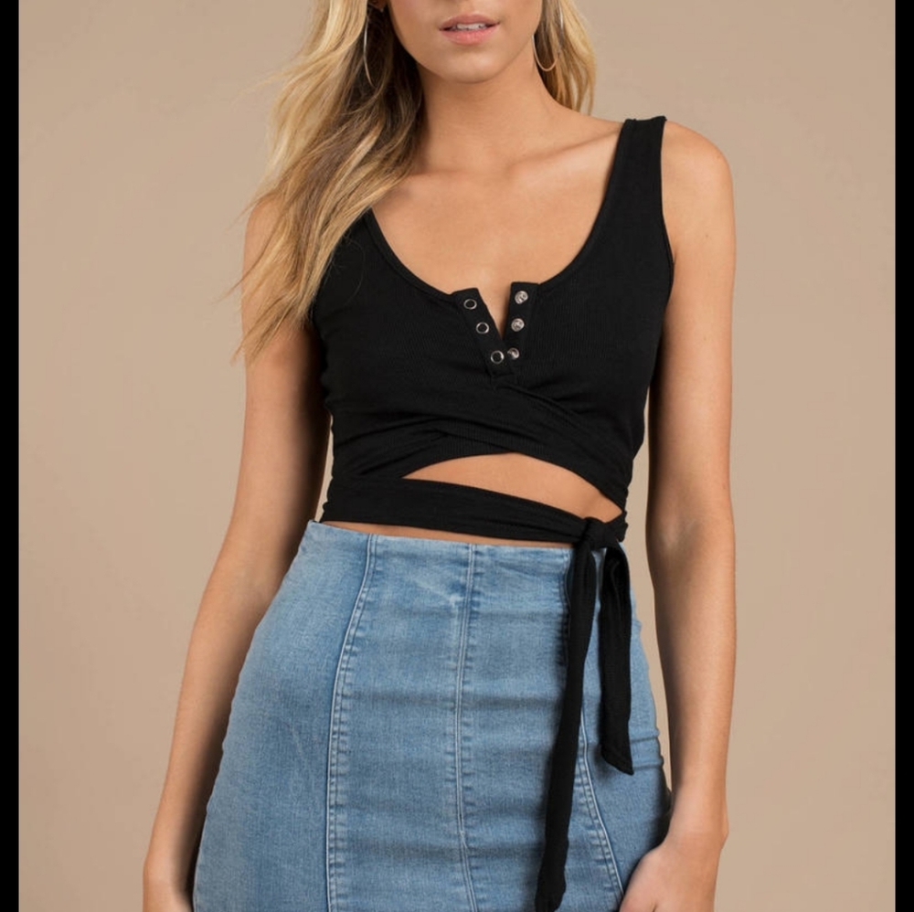 Tobi ribbed wrap tie crop top